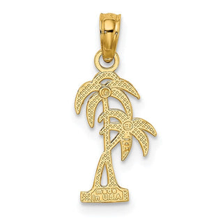 14k Yellow Gold Textured Double Palm Tree Pendant