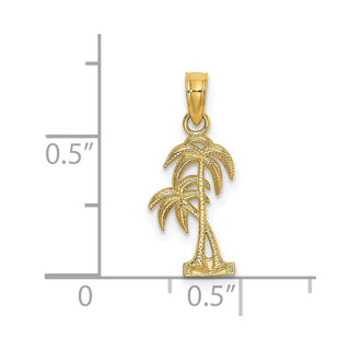 14k Yellow Gold Textured Double Palm Tree Pendant