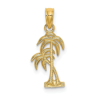 14k Yellow Gold Textured Double Palm Tree Pendant