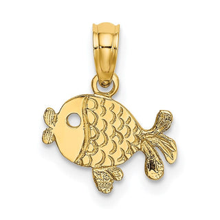 14k Yellow Gold Flat and Engraved Playful Fish Pendant