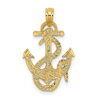 14k Yellow Gold Polished Anchor and Rope Pendant