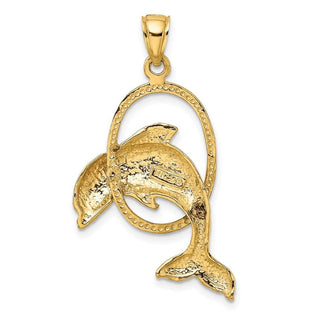 14k Yellow Gold Dolphin Jumping Through Hoop Pendant