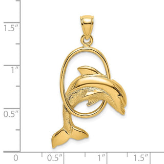 14k Yellow Gold Dolphin Jumping Through Hoop Pendant