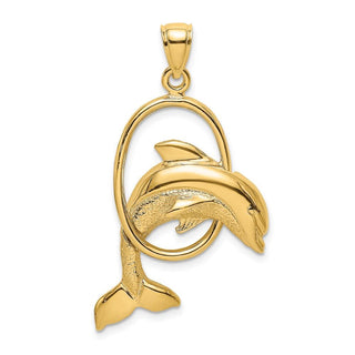 14k Yellow Gold Dolphin Jumping Through Hoop Pendant