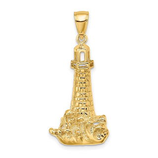 14k Yellow Gold Lighthouse w/Wave Pendant K7409