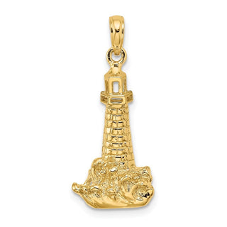 14k Yellow Gold Lighthouse w/Wave Pendant K7410