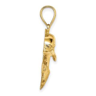 14k Yellow Gold 2-D Polished and Engraved Dolphin Pendant K7411