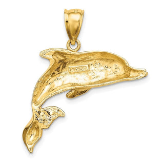 14k Yellow Gold 2-D Polished and Engraved Dolphin Pendant K7411