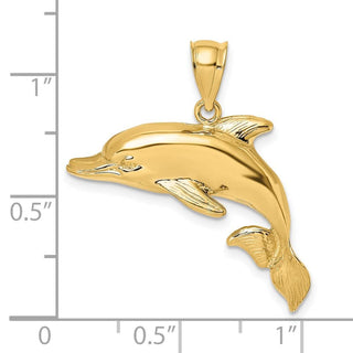 14k Yellow Gold 2-D Polished and Engraved Dolphin Pendant K7411