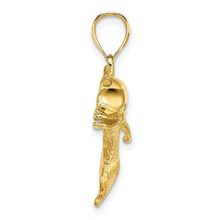 14k Yellow Gold 2-D Polished and Engraved Open Mouth Dolphin Pendant