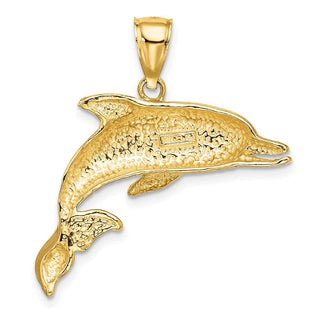 14k Yellow Gold 2-D Polished and Engraved Open Mouth Dolphin Pendant