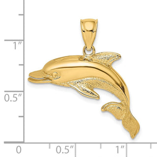 14k Yellow Gold 2-D Polished and Engraved Open Mouth Dolphin Pendant