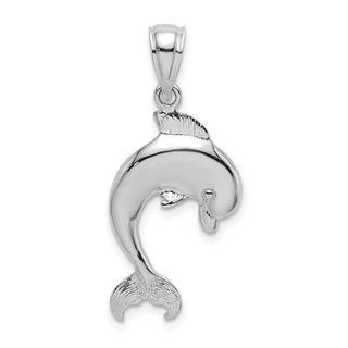 14k White Gold Polished Dolphin Jumping Pendant