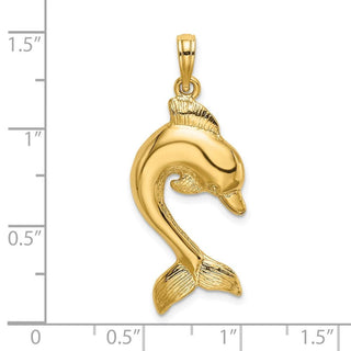 14k Yellow Gold 2-D Polished Dolphin Jumping Pendant K7416