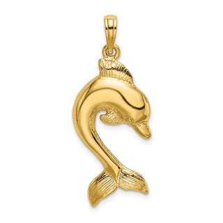 14k Yellow Gold 2-D Polished Dolphin Jumping Pendant K7416