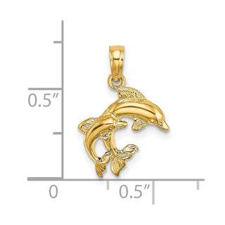 14k Yellow Gold Polished 2-D Mini Double Dolphins Pendant