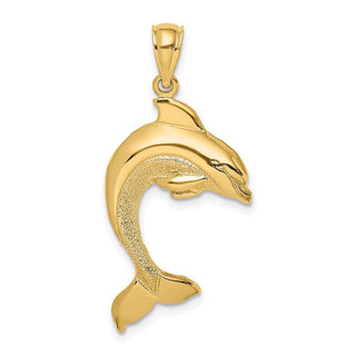 14k Yellow Gold 2-D Polished Dolphin Jumping Pendant K7418