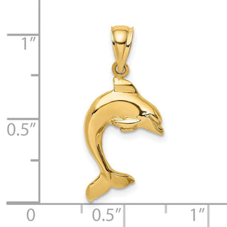 14k Yellow Gold 2-D Polished Dolphin Jumping Pendant K7419