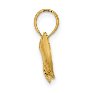 14k Yellow Gold 2-D Textured Dolphin Jumping Pendant K7421