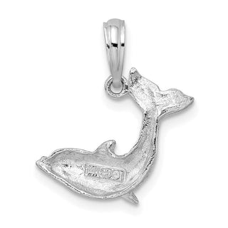 14k White Gold Textured Dolphin Jumping Pendant