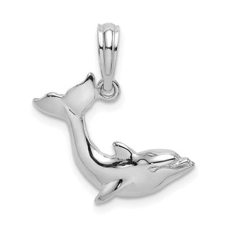 14k White Gold Textured Dolphin Jumping Pendant