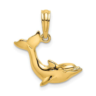 14k Yellow Gold 2-D Textured Dolphin Jumping Pendant K7421
