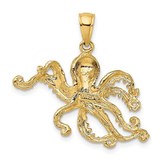 14k Yellow Gold 2-D and Textured Octopus Pendant K7431