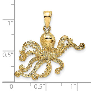 14k Yellow Gold 2-D and Textured Octopus Pendant K7431