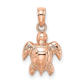14k Rose Gold 2-D Textured Mini Sea Turtle Pendant
