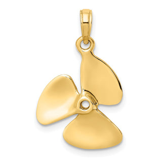 14k Yellow Gold 3-D Polished Three Blade Propeller Pendant