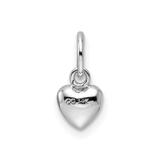 14k White Gold Solid Polished 3D Heart Charm