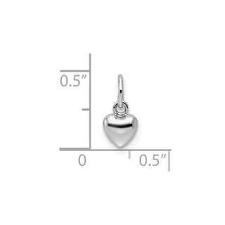 14k White Gold Solid Polished 3D Heart Charm
