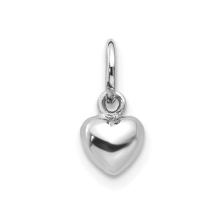 14k White Gold Solid Polished 3D Heart Charm