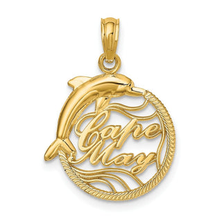 14k Yellow Gold Cape May Disc w/Dolphin Pendant