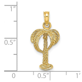 14k Yellow Gold 2-D Palm Tree w/Coconuts Pendant