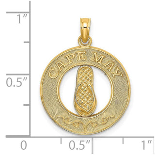 14k Yellow Gold Cape May On Round Frame w/Flip-Flop Pendant
