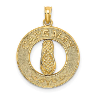 14k Yellow Gold Cape May On Round Frame w/Flip-Flop Pendant