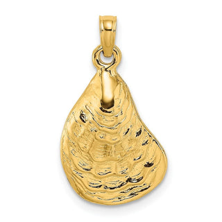 14k Yellow Gold 2-D Textured and Polished Oyster Shell Pendant K7533