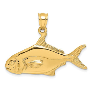 14k Yellow Gold 3-D Polished Pompano Fish Pendant