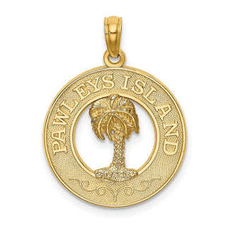 14k Yellow Gold Pawleys Island Round Frame w/Palm Tree Pendant