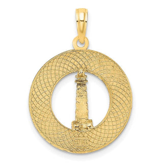 14k Yellow Gold Saint Augustine Round Frame w/Lighthouse Pendant