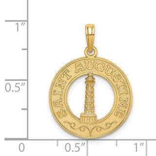 14k Yellow Gold Saint Augustine Round Frame w/Lighthouse Pendant