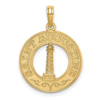 14k Yellow Gold Saint Augustine Round Frame w/Lighthouse Pendant
