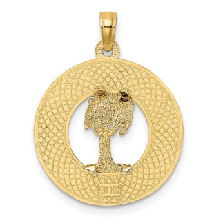 14k Yellow Gold Charleston Round Frame w/Palm Tree Pendant