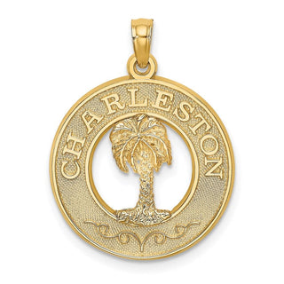 14k Yellow Gold Charleston Round Frame w/Palm Tree Pendant