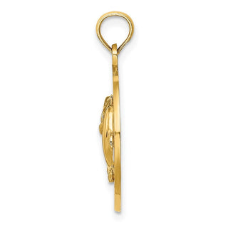 14k Yellow Gold Cancun On Round Frame w/Dolphin Pendant
