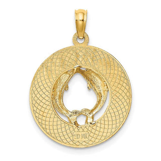 14k Yellow Gold Cancun On Round Frame w/Dolphin Pendant