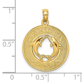 14k Yellow Gold Cancun On Round Frame w/Dolphin Pendant