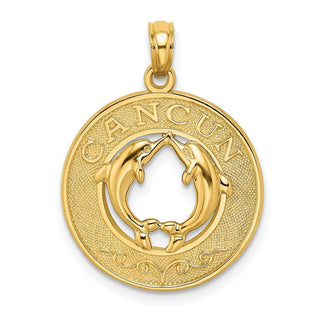 14k Yellow Gold Cancun On Round Frame w/Dolphin Pendant