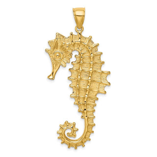14k Yellow Gold Textured 3-D Seahorse Pendant